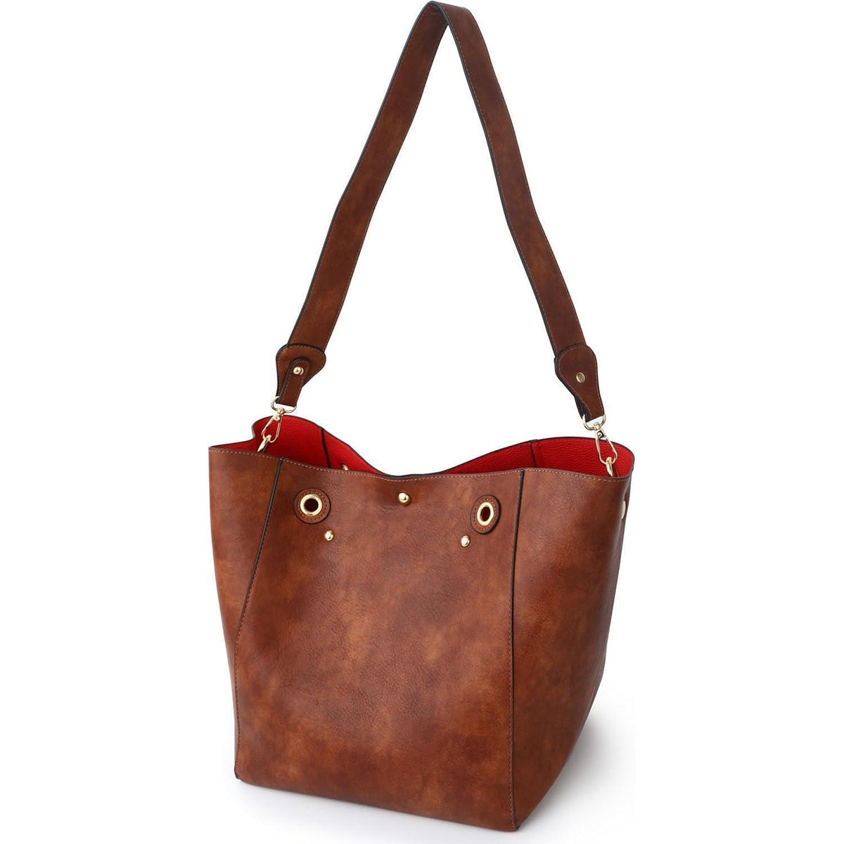 Große Shopper Tasche Damen Henkeltasche Amber Braun in Lederoptik