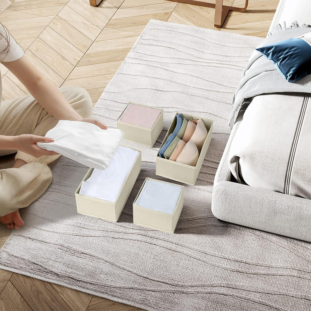 Homsorout Schubladen Organizer Set 8-teilig Beige - Faltbare Aufbewahrungsboxen