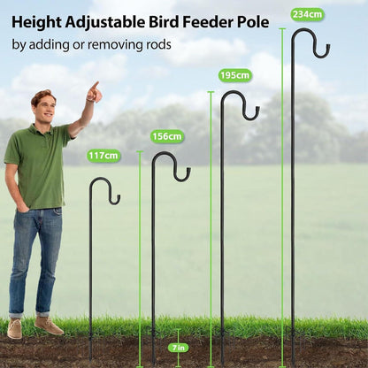 Schäferhaken Schwarz 195cm Metall Vogelfutter Stange 5 Zinken Einstellbar