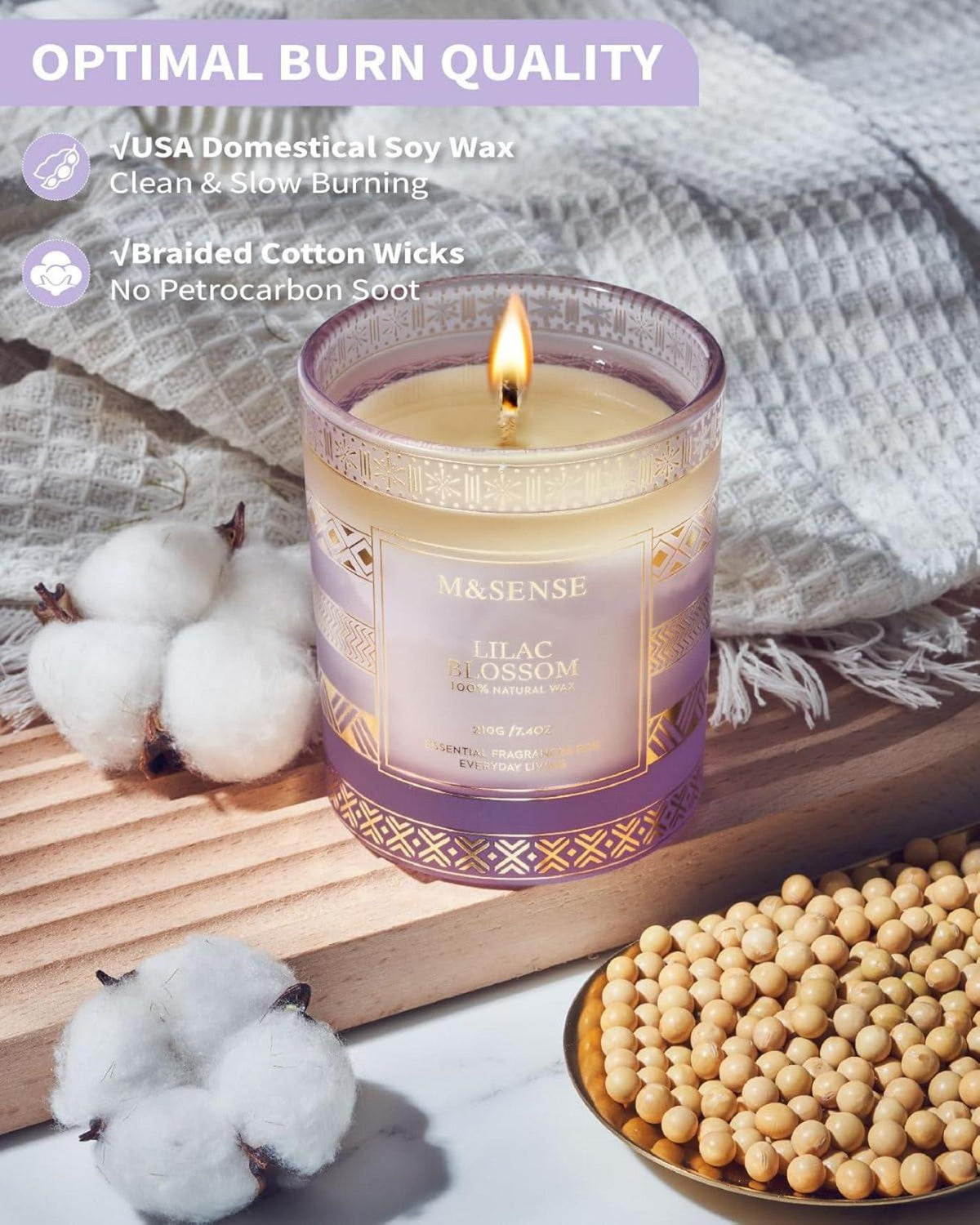 Duftkerze Fliederblüte 210g für Zuhause Aromatherapie MeditationSPA