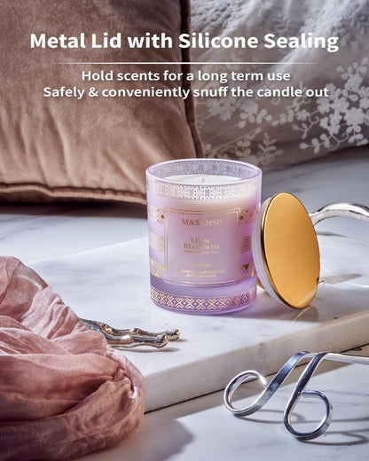 M&SENSE Fliederblüte Sojakerze 210g Aromatherapie Kerze 45h Brenndauer für Zuhause Stressabbau Meditation Yoga entspannend SPA