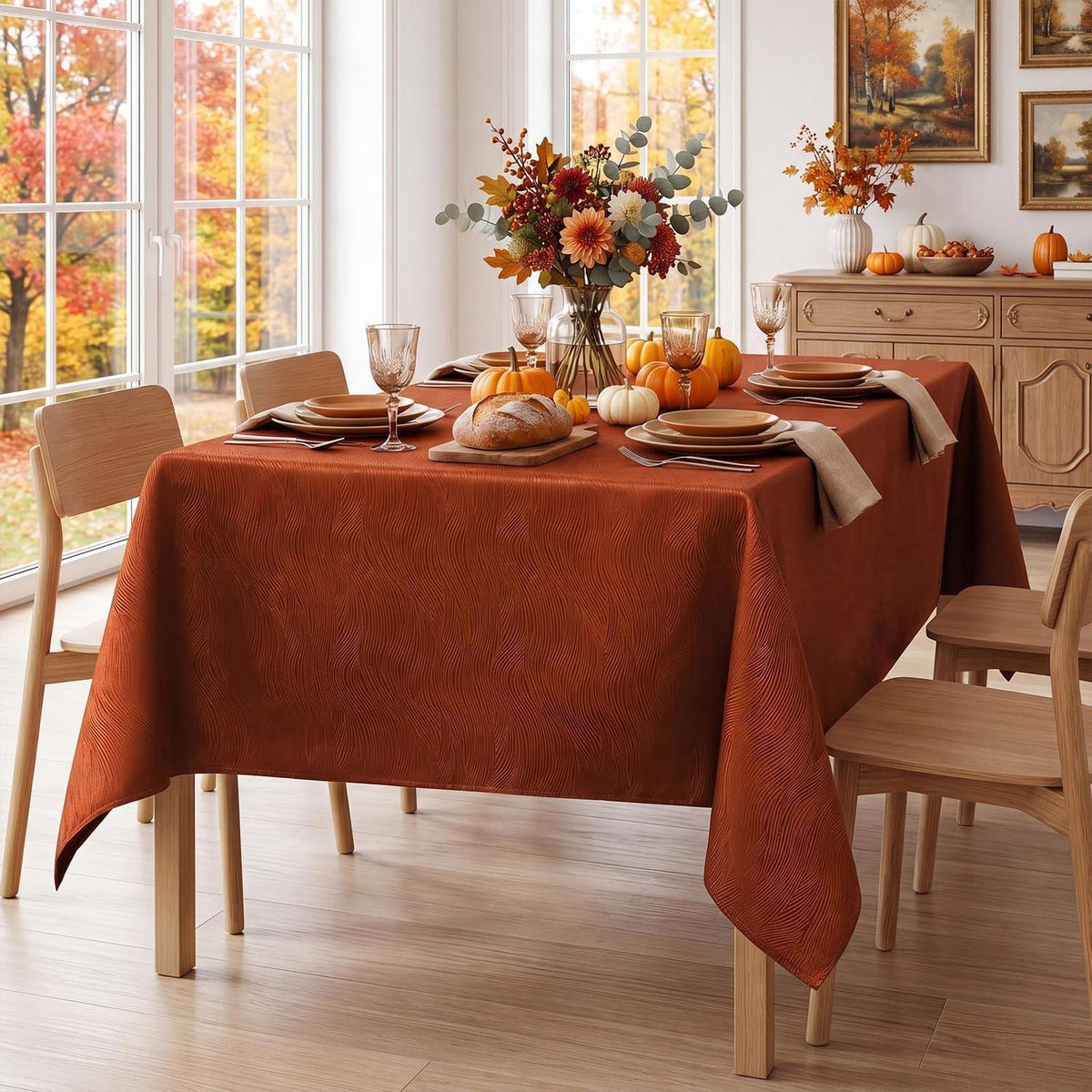 Herbst Tischdecke Jacquard, Rostrot, Rechteckig, Wasserabweisend