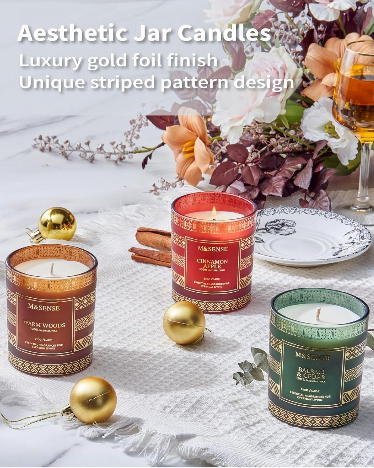 M&SENSE Weihnachtskerze Balsam Zedernholz 210g Soja Kerze 45h Luxus