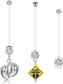 6er Set Sport Bauchnabelpiercing Schwangerschaft Acryl 14G Gem