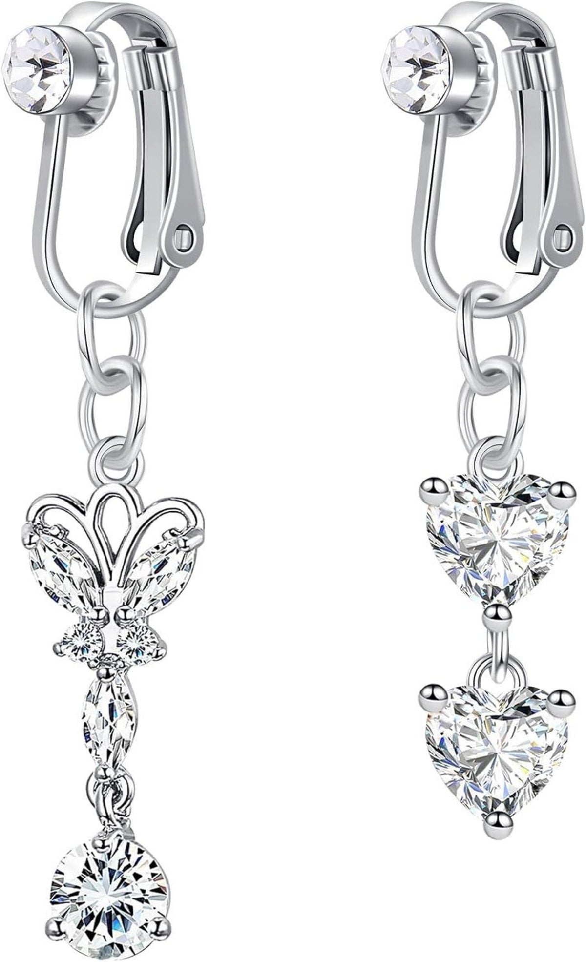 Fake Bauchnabelpiercing Set Herz Schmetterling Silber CZ