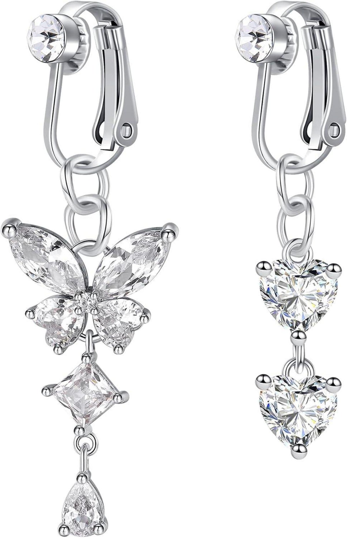 3er Set Fake Bauchnabelpiercing Chirurgenstahl Clip CZ Herz