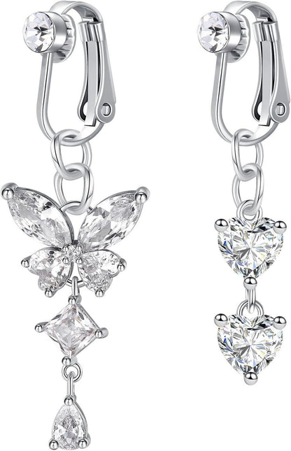 3er Set Fake Bauchnabelpiercing Chirurgenstahl Clip CZ Herz
