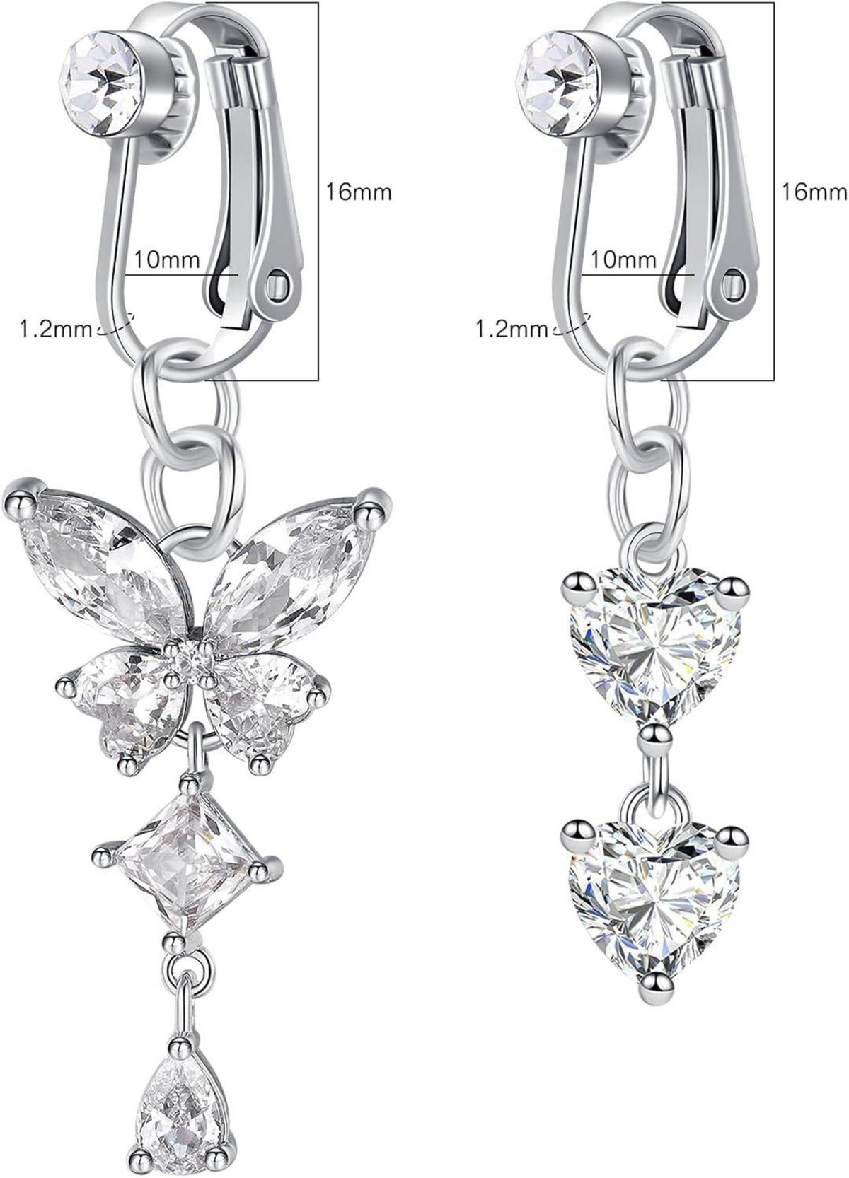3er Set Fake Bauchnabelpiercing Silber Chirurgenstahl Clip