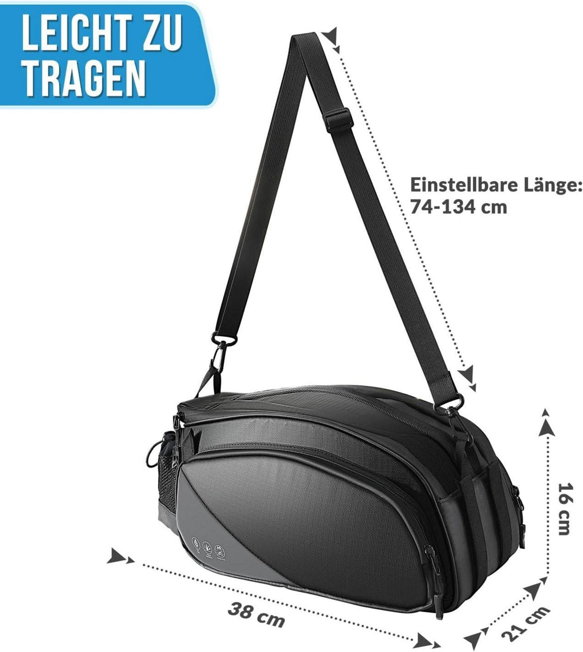 Fahrradtasche 12L wasserdicht reflektierend mit Schultergurt