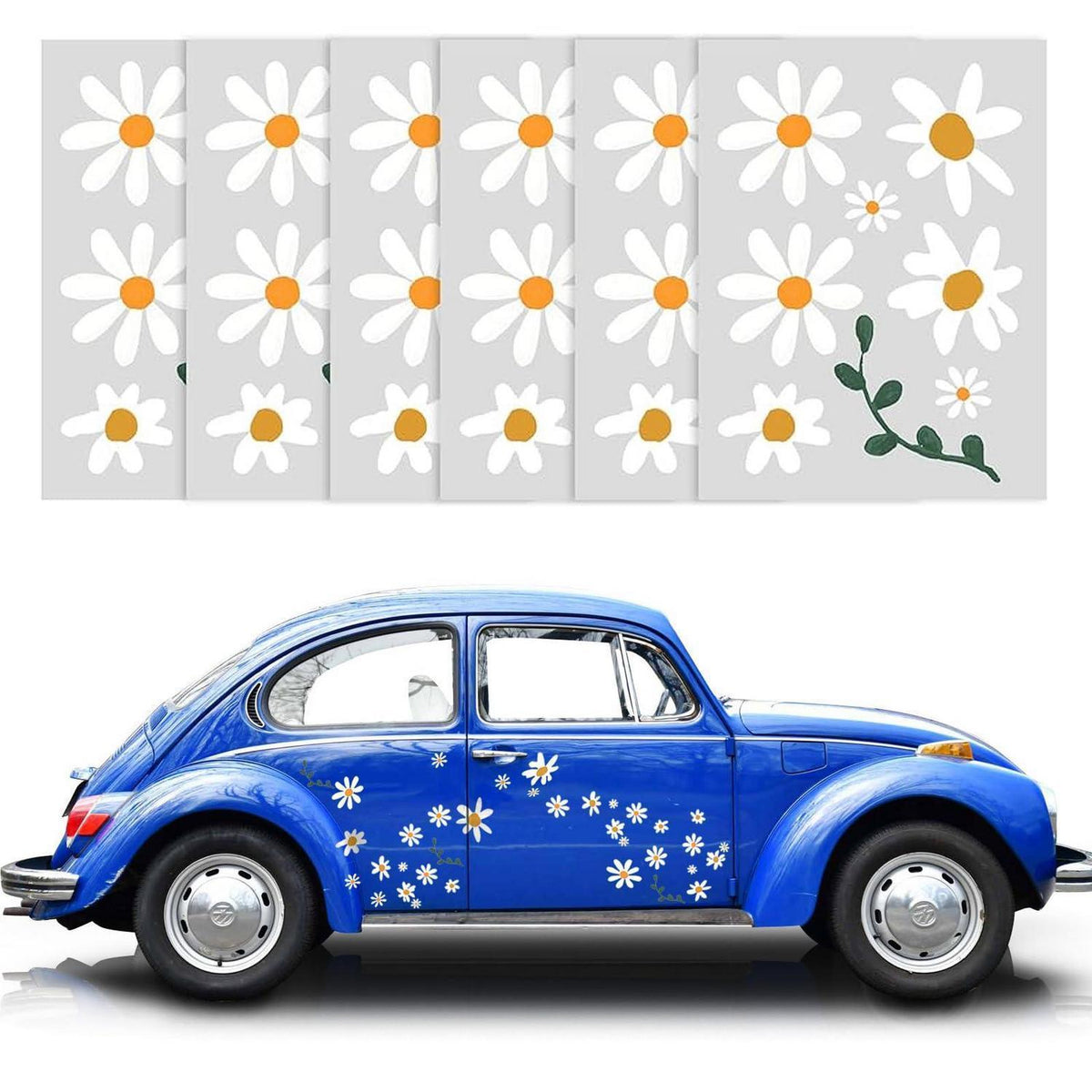 6x Daisy Blumen Auto Aufkleber - Blumenranken für Auto & Wand