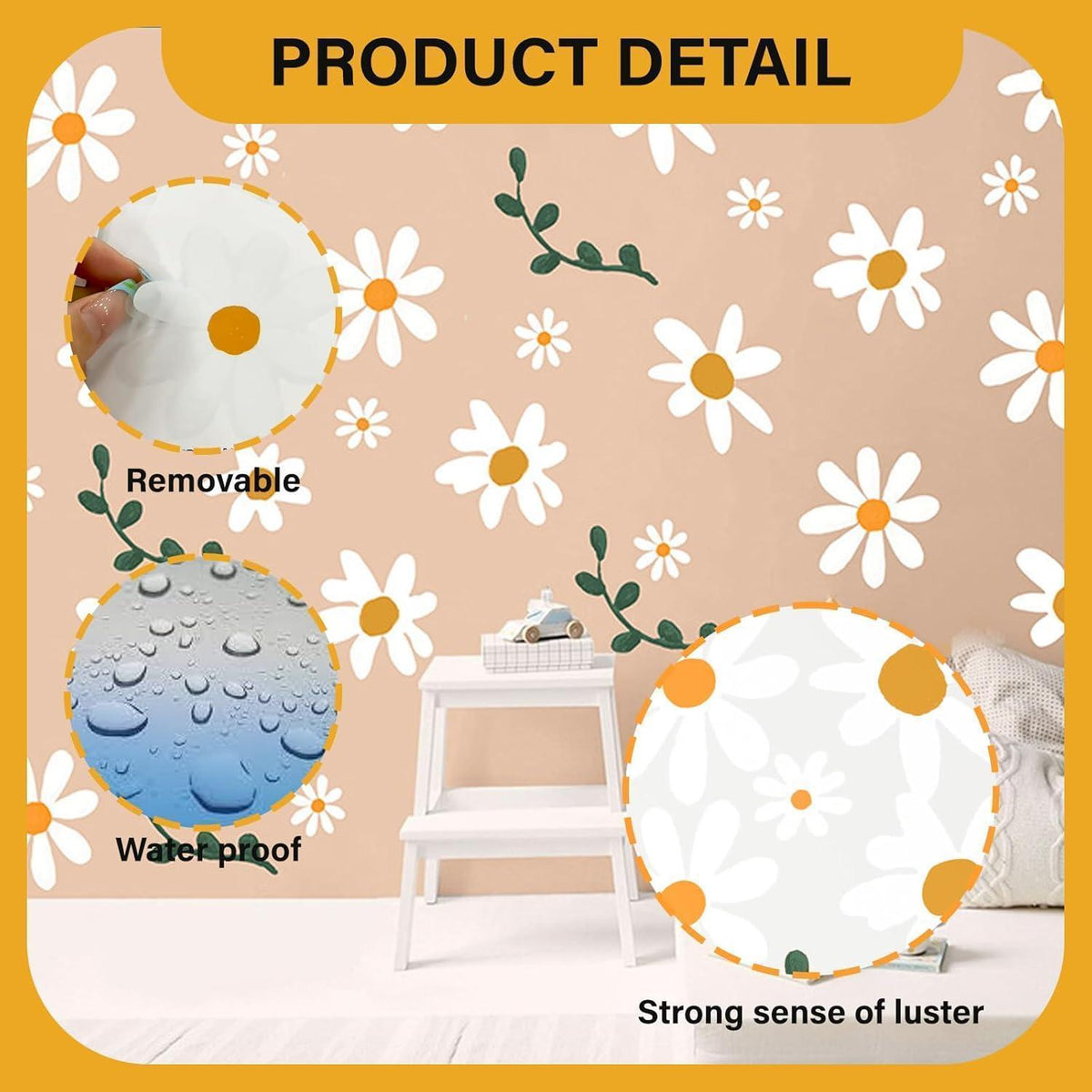 6x Daisy Blumen Auto Aufkleber - Blumenranken für Auto & Wand
