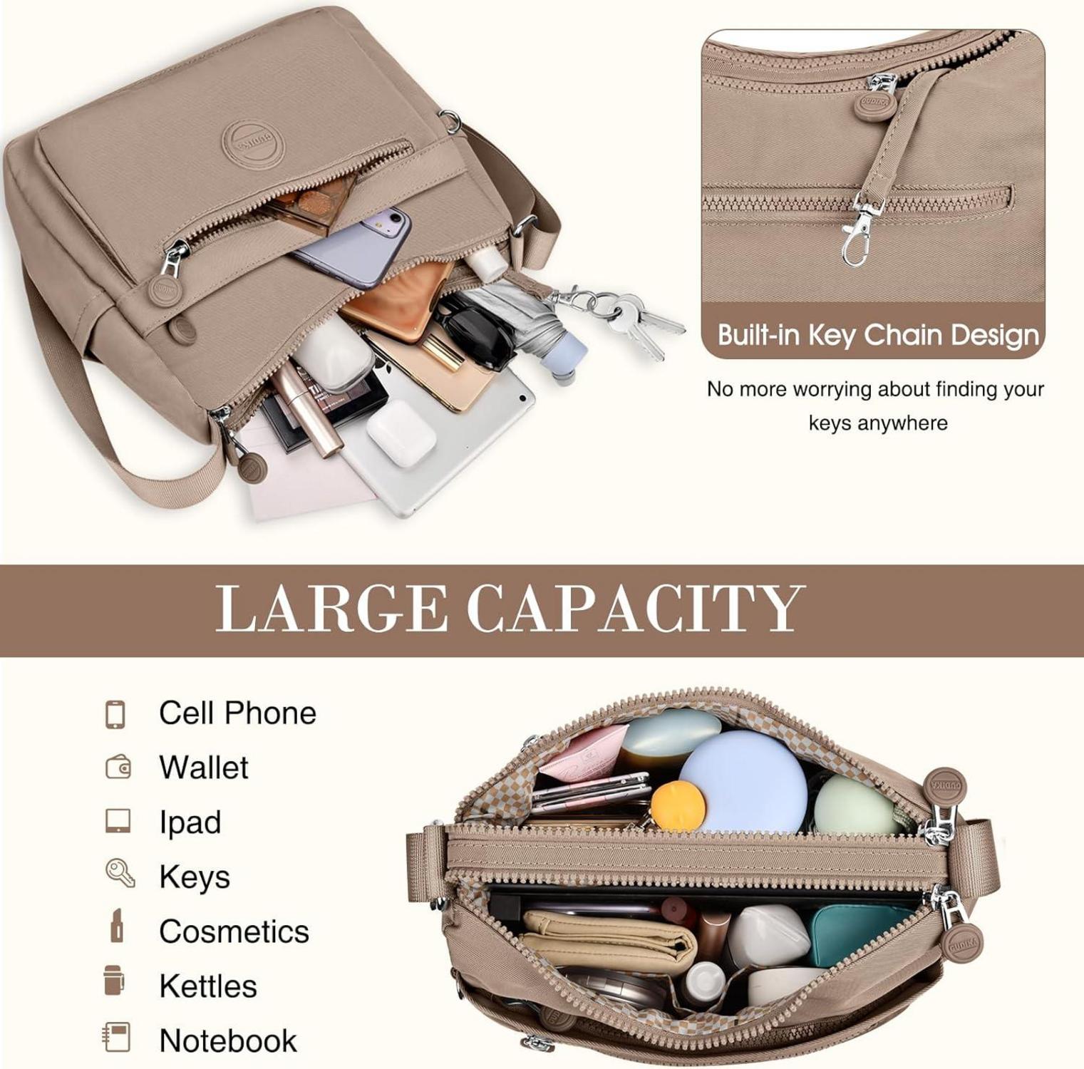VOBUKE Umhängetasche Damen Mittelgroß Wasserdicht Nylon Crossbody Bag Fächer