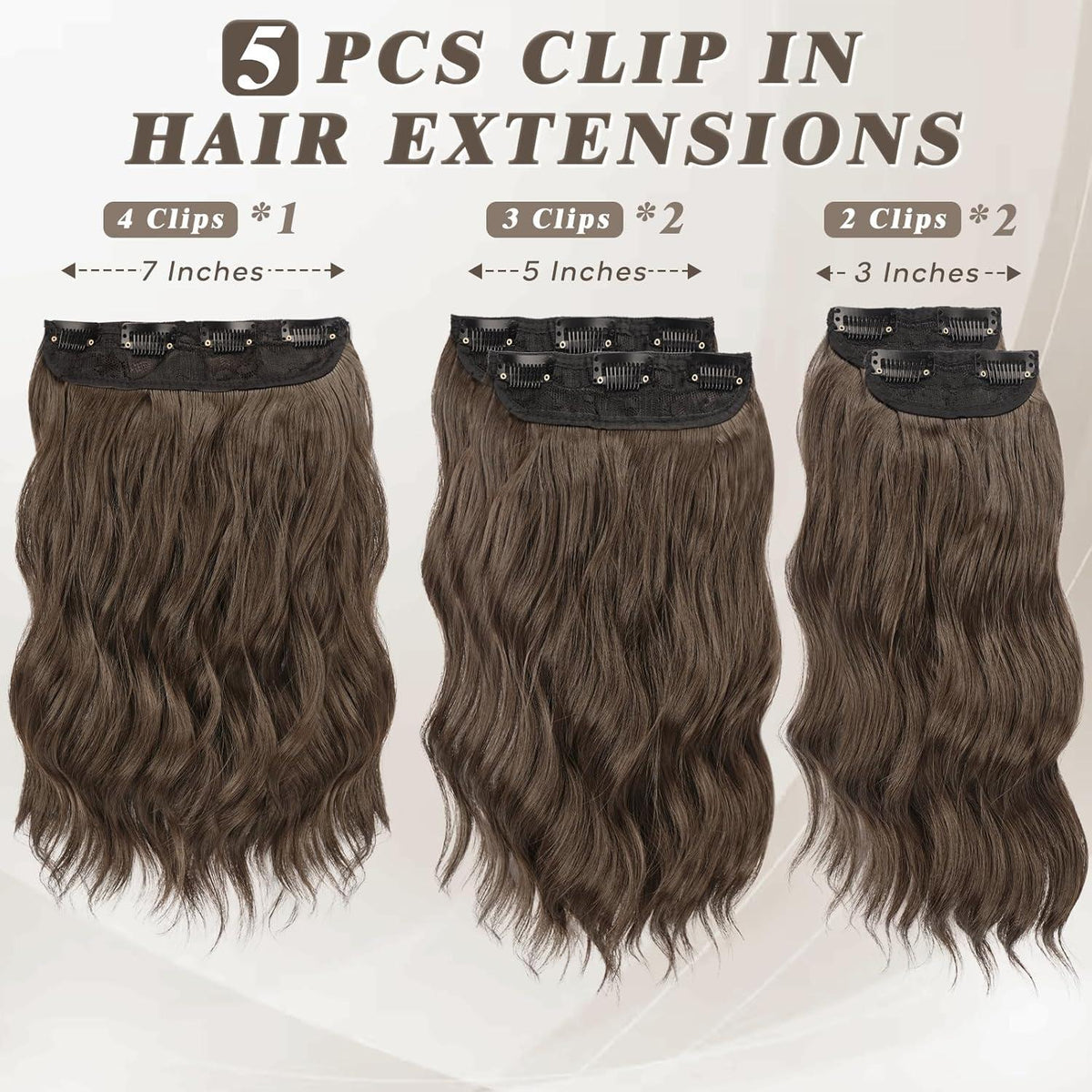 Clip in Extensions 35cm Braun Wellige Haarverlängerung 5PCs