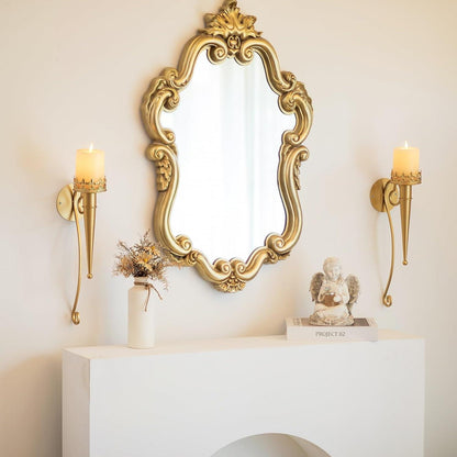 Wandkerzenhalter Gold Metall 43cm für Stumpenkerzen Wohnzimmer Deko