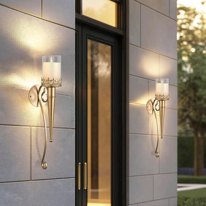 Wandkerzenhalter Gold Metall 43cm für Stumpenkerzen Wohnzimmer Deko