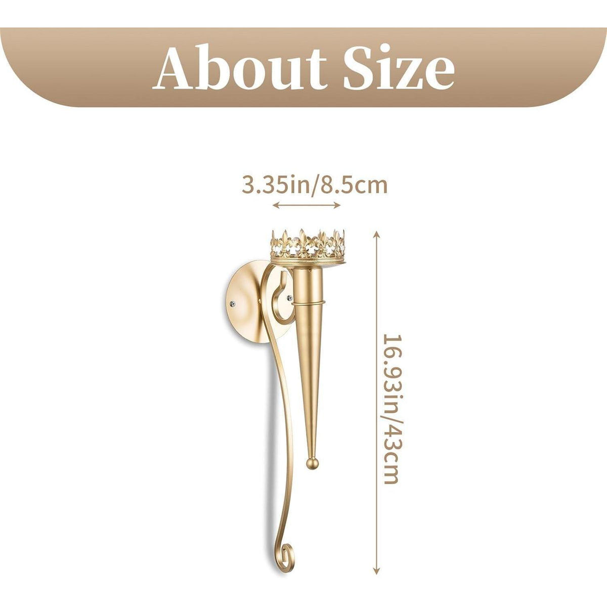 Wandkerzenhalter Gold Metall 43cm für Stumpenkerzen Wohnzimmer Deko