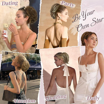Glattes Haarteil mit Kordelzug - Kurzes Dutt Haarteil Damen - Braun Asch Blond