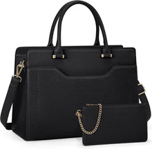 Große Laptoptasche Damen Wasserdicht Schwarz PU Leder mit Geldbörse