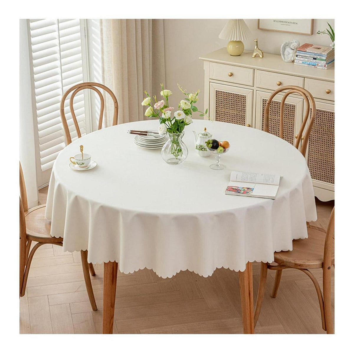 Runde Tischdecke wasserdicht, beige, 120 cm – Fleckabweisend & Elegant