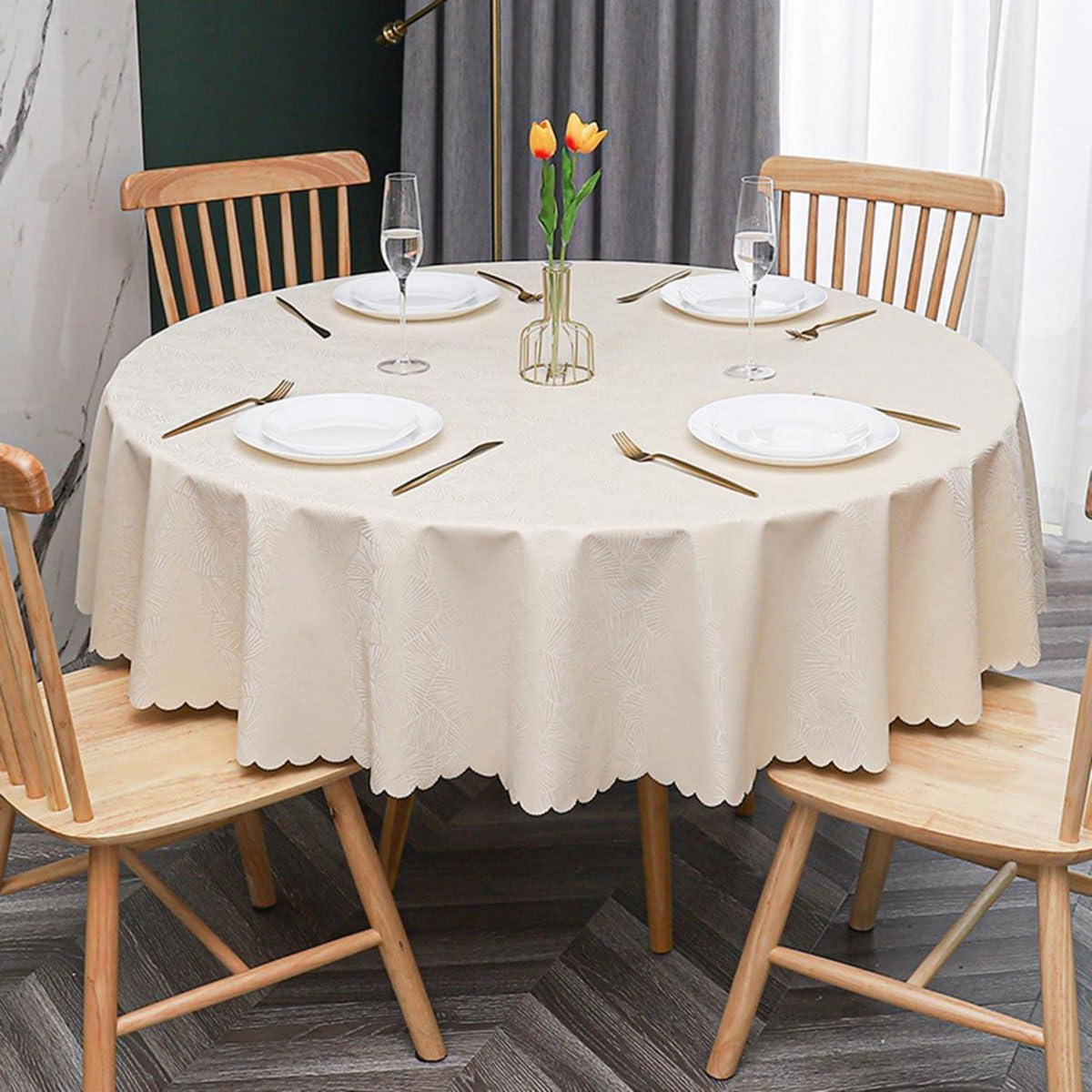 Runde Tischdecke wasserdicht, fleckabweisend, beige, 240 cm