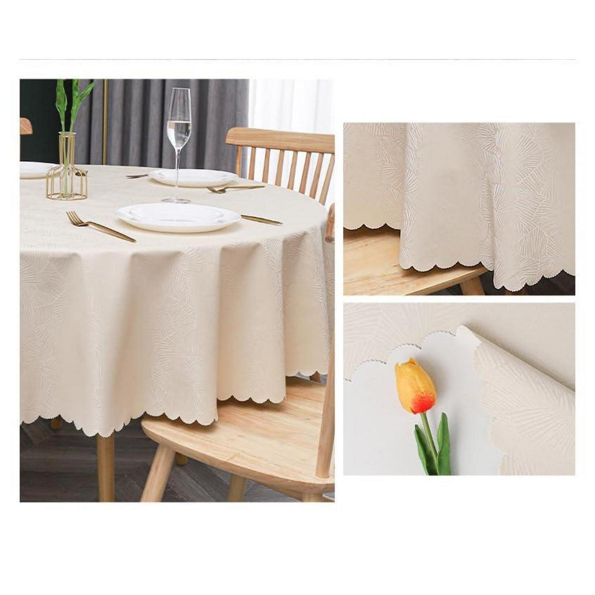 Runde Tischdecke wasserdicht, fleckabweisend, beige, 240 cm