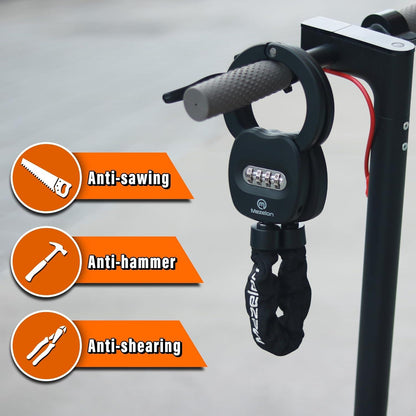 E Scooter Zahlenschloss 8mm Kette | Hochsicherheitsschloss Schwarz