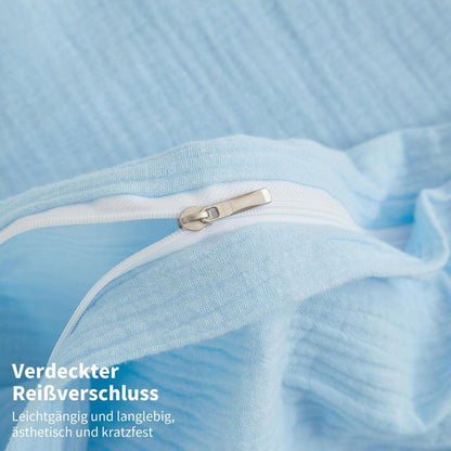 Doppelte Muslin Bettwäsche 200x220 Blau – Weiche Baumwolle Bettwäsche Set