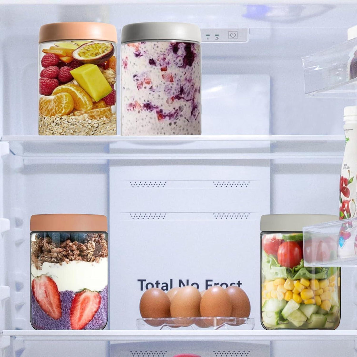 Meal Prep Gläser 600ml, 4er Set, mit Deckel, für Overnight Oats & Salate