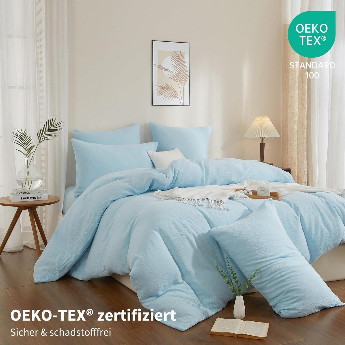 Doppelte Muslin Bettwäsche Blau 155x220 cm - 3-teilig