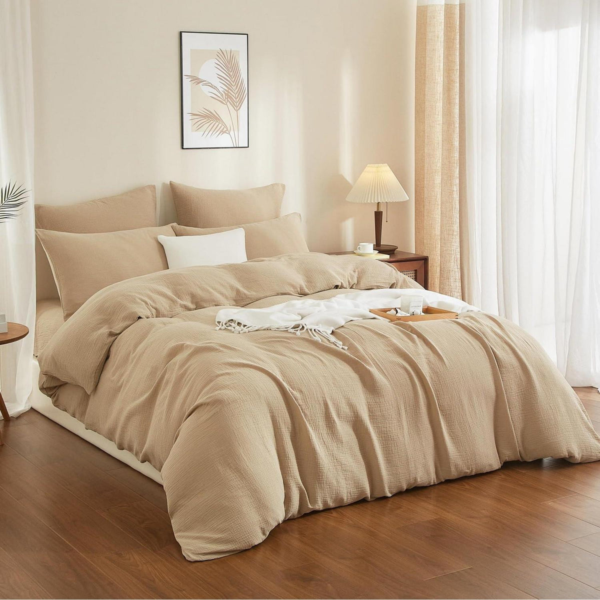 Doppelte Muslin Bettwäsche 200x200 Khaki Beige – 3-teilig