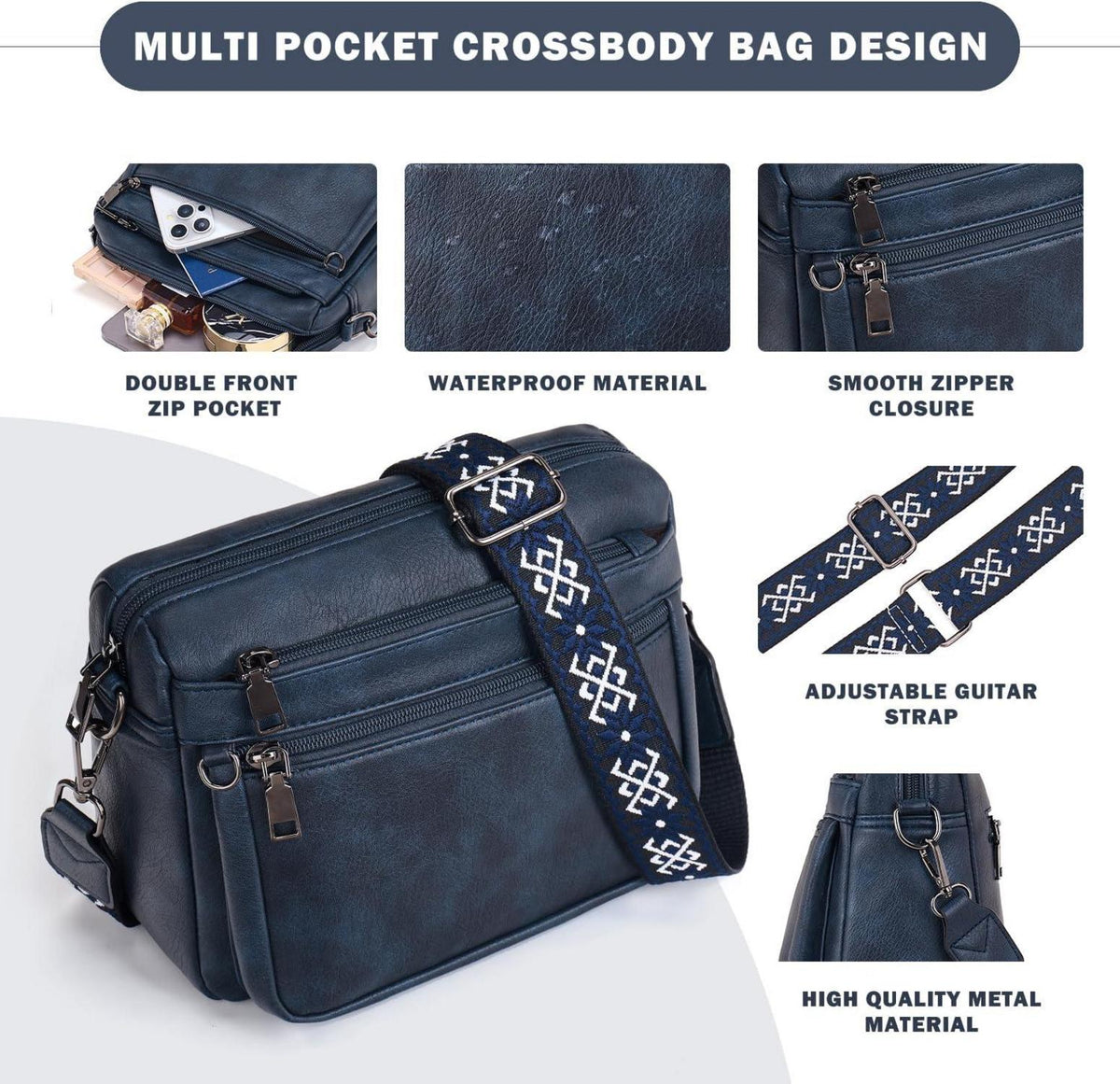 Umhängetasche Damen Mittelgroß Leder Vegan Crossbody Tasche