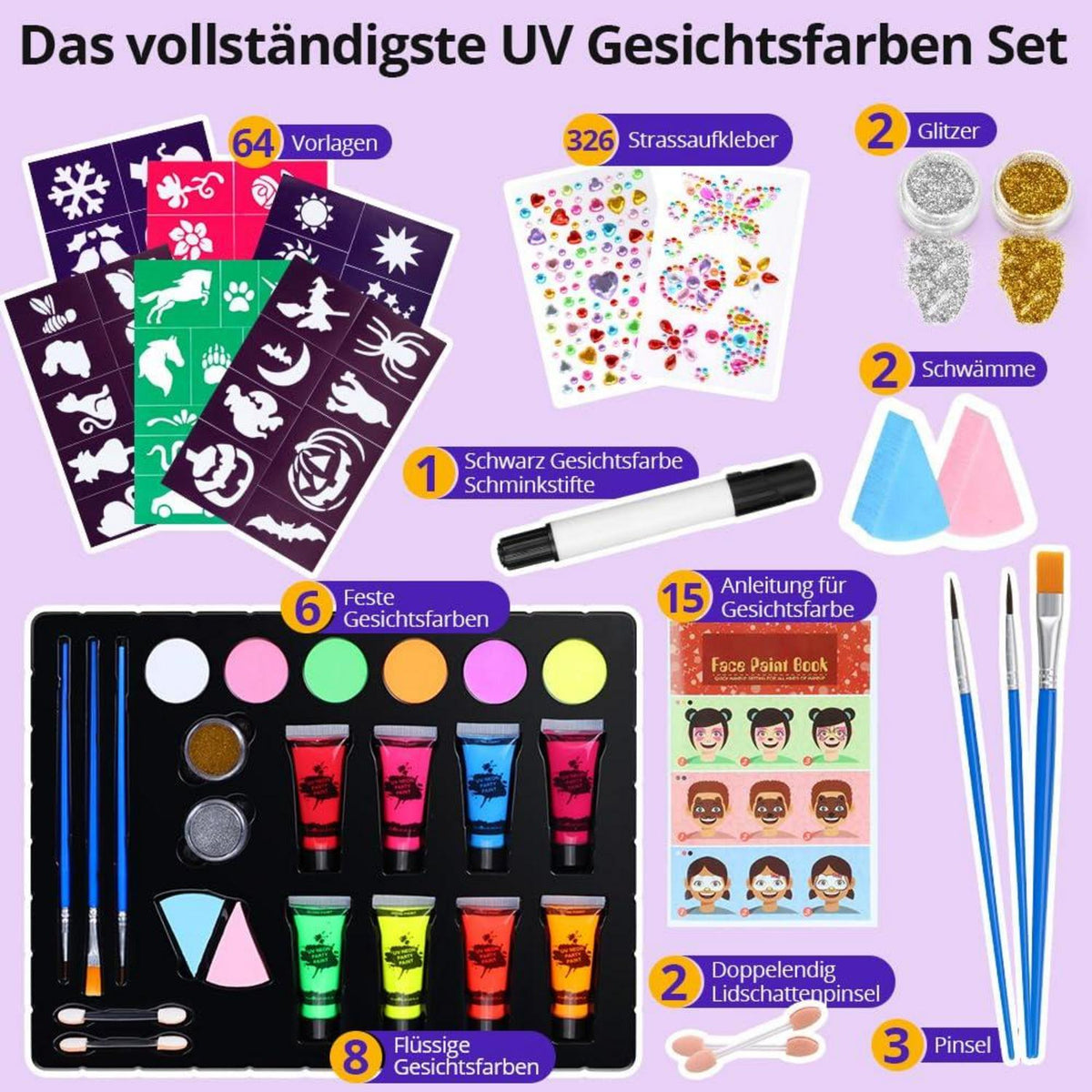 Janolia Gesichtsfarbe Kinderschminke UV Bodypainting Karneval Fasching 14 Farben