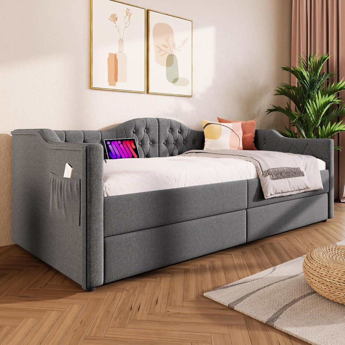 Schlafsofa 200cm mit Bettkasten & Schlaffunktion – Grau