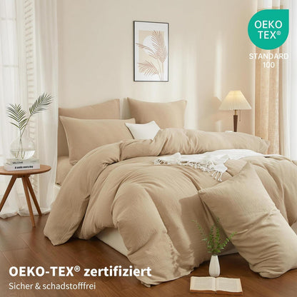 Doppelte Muslin Bettwäsche 155x220 Khaki Beige – 3-teilig