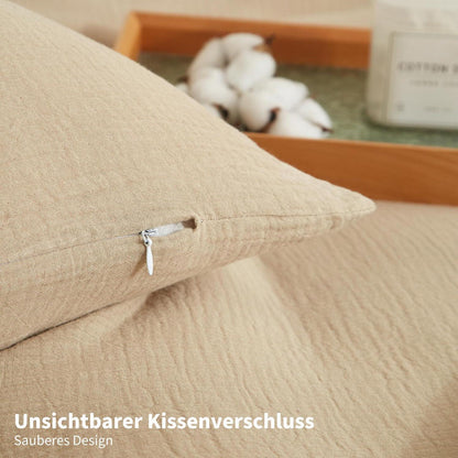 Doppelte Muslin Bettwäsche 155x220 Khaki Beige – 3-teilig