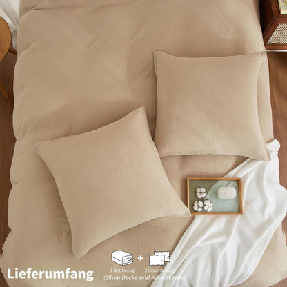 Doppelte Muslin Bettwäsche 155x220 Khaki Beige – 3-teilig