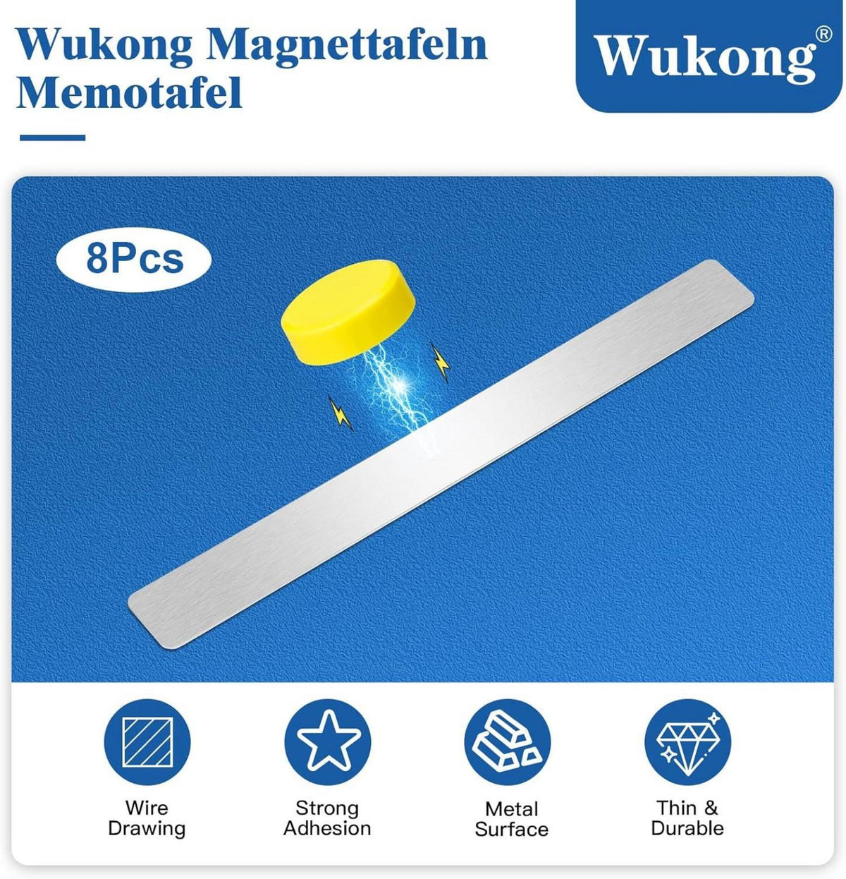 Wukong Magnetleisten 8 Stück Set 30x3cm Silber Selbstklebend