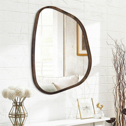 Asymmetrischer Wandspiegel mit Holzrahmen – Modern & Dekorativ