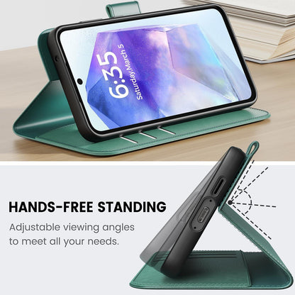 Handyhülle Samsung Galaxy A55 5G Grün PU Leder RFID Ständer Kartenfach