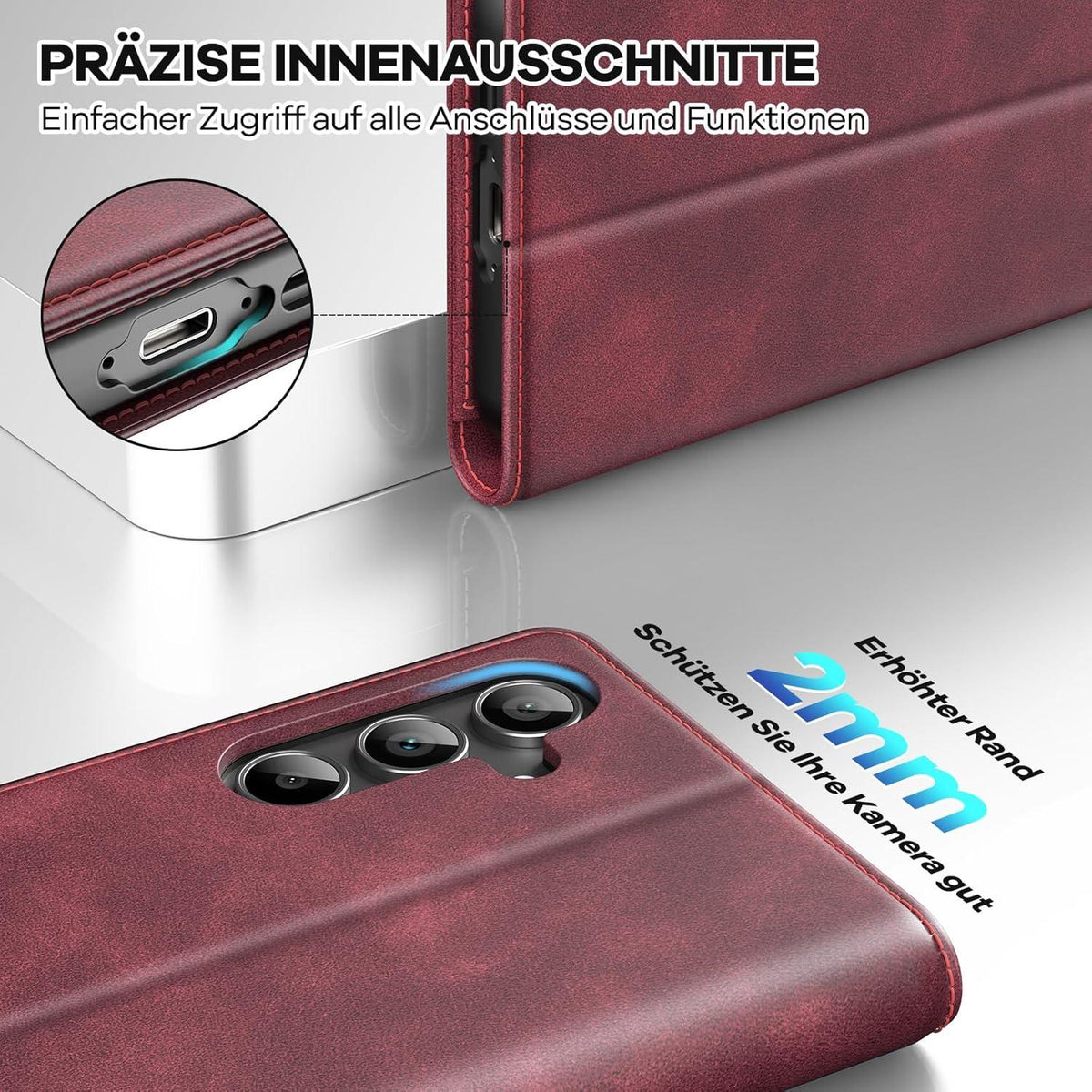 Handyhülle Samsung Galaxy A55 5G Leder Rot RFID Kartenfach