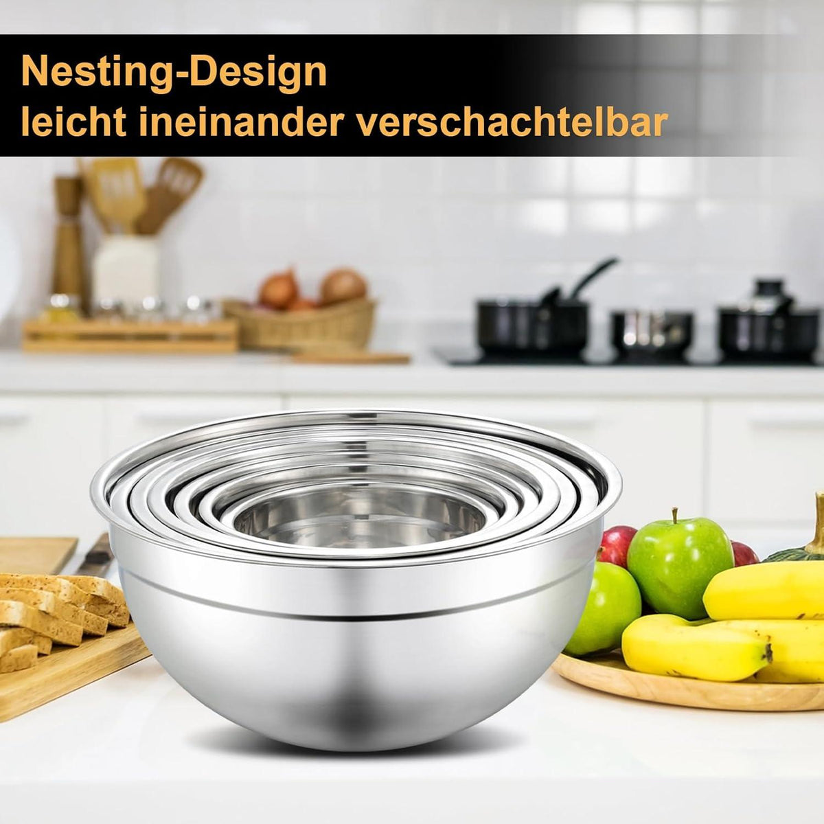 Hunnycook Rührschüssel Set Edelstahl Salatschüssel Stapelbar Spülmaschinenfest