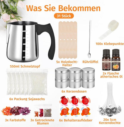DIY Kerzenherstellungsset Sojawachs Dosen Farbstoffe Blumen Öle