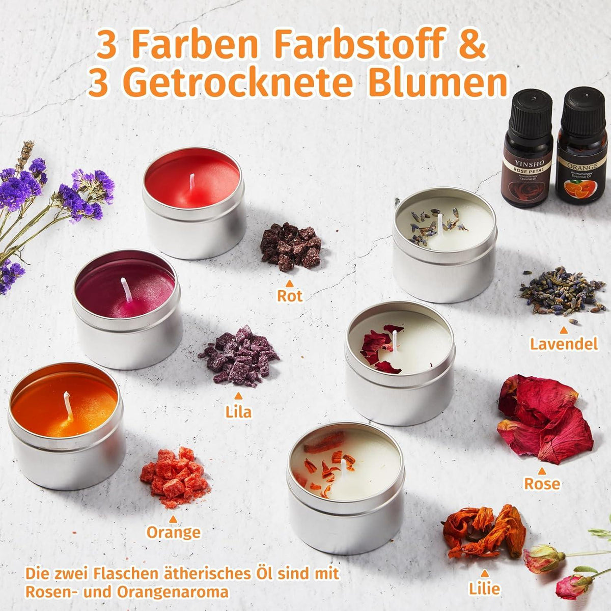 Anpro DIY Kerzenherstellung Set Sojawachs Docht Schmelztiegel Farbstoff Blumen Öl 36-teilig