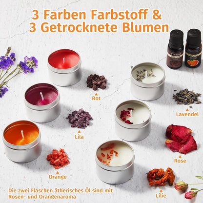 Anpro DIY Kerzenherstellung Set Sojawachs Docht Schmelztiegel Farbstoff Blumen Öl 36-teilig