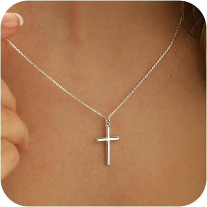 Kreuz Kette Damen 14K Weißgold Vergoldet Verstellbar