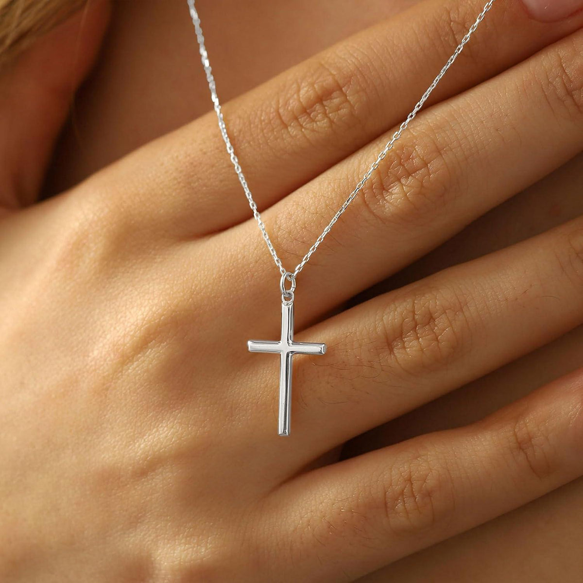 Kreuz Kette Damen 14K Weißgold Vergoldet Verstellbar