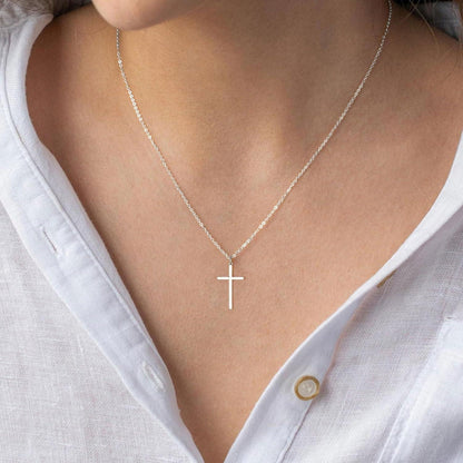 Kreuz Kette Damen 14K Weißgold Vergoldet Verstellbar