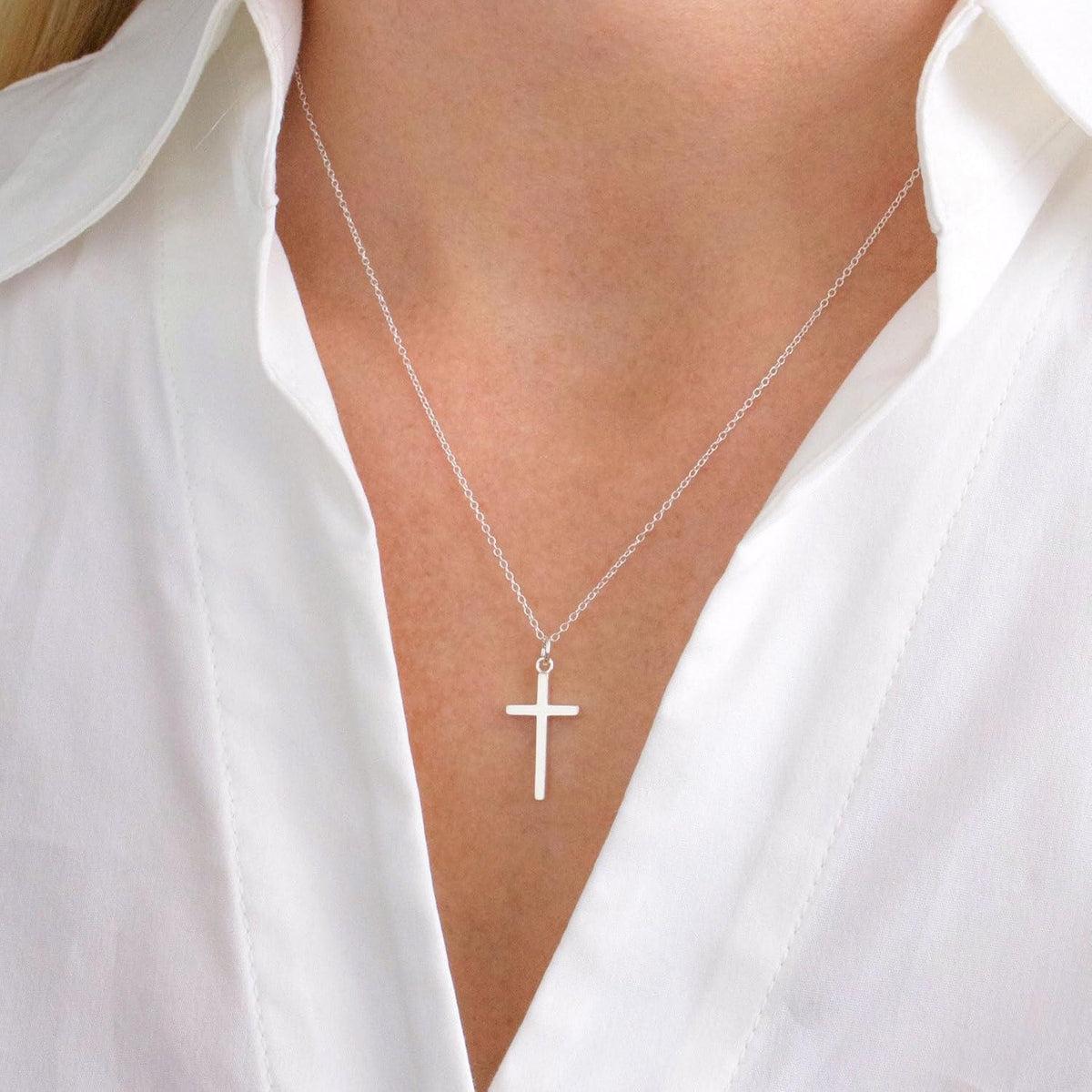 Kreuz Kette Damen 14K Weißgold Vergoldet Verstellbar