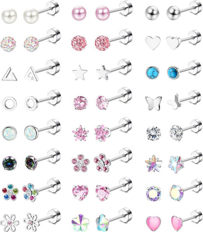 24 Paar Hypoallergene Ohrringe Chirurgenstahl Zirkonia Opal Blume
