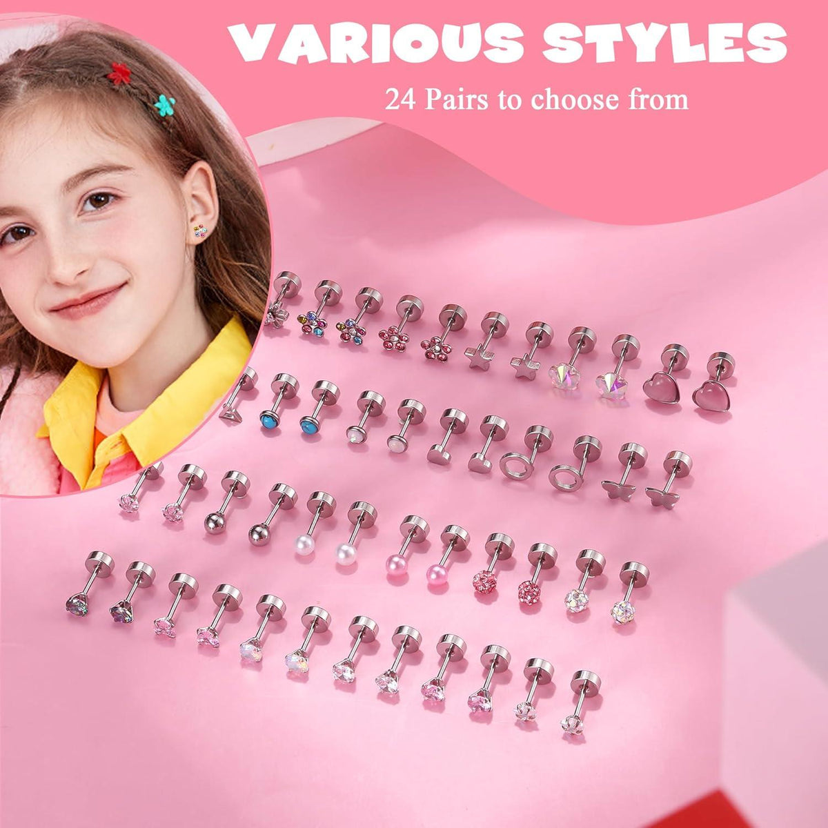 24 Paar Ohrringe Set Zirkonia Opal Schmetterling Mädchen Hypoallergen Silber